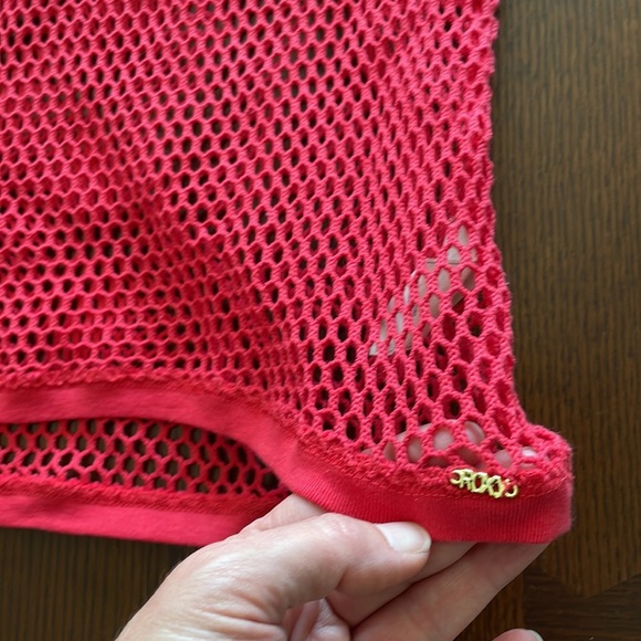 Roxy Crocheted Swim Suit Cover-up. Red. See thru. With hood. Medium - Picture 2 of 7